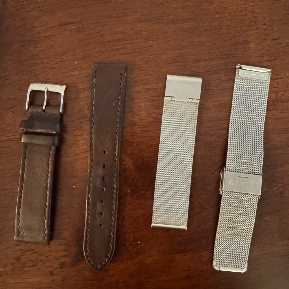 Brown Leather and Silver Mesh Watch Straps